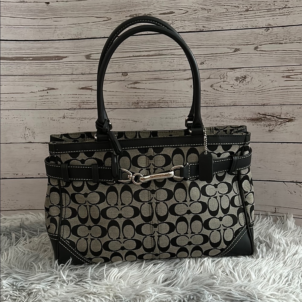 Coach Vintage Black and Gray Signature Tote Bag